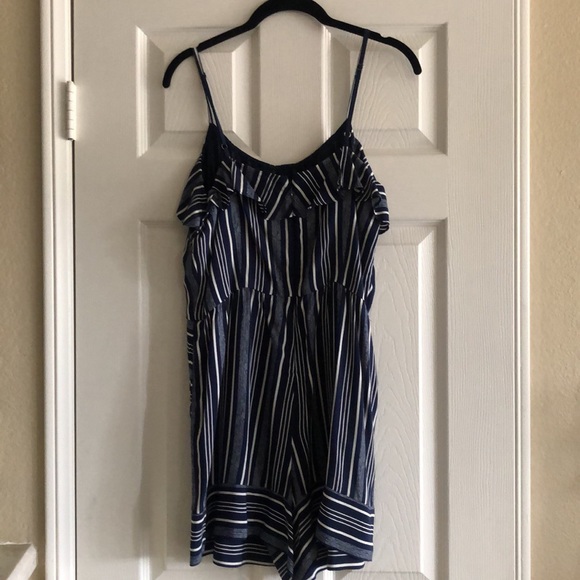 Ann Taylor LOFT blue and white striped romper - Picture 3 of 4